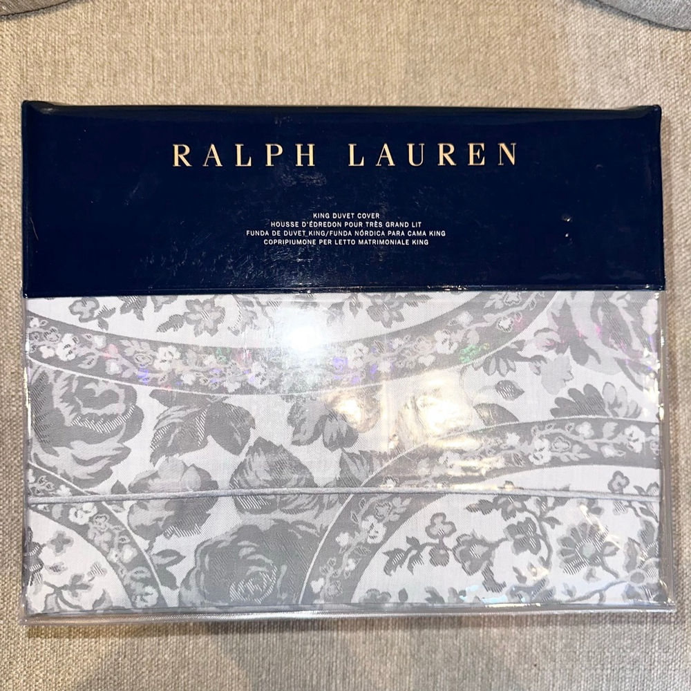 NIP Ralph Lauren Home Graphic Gray Aubree Paisley King Duvet Cover 100% Cotton